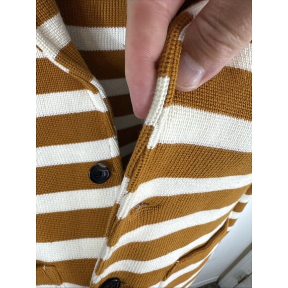 Le 31 Nautical Stripe Knit Cotton Blazer Brown White Men Small Cardigan Preppy - Picture 6 of 8